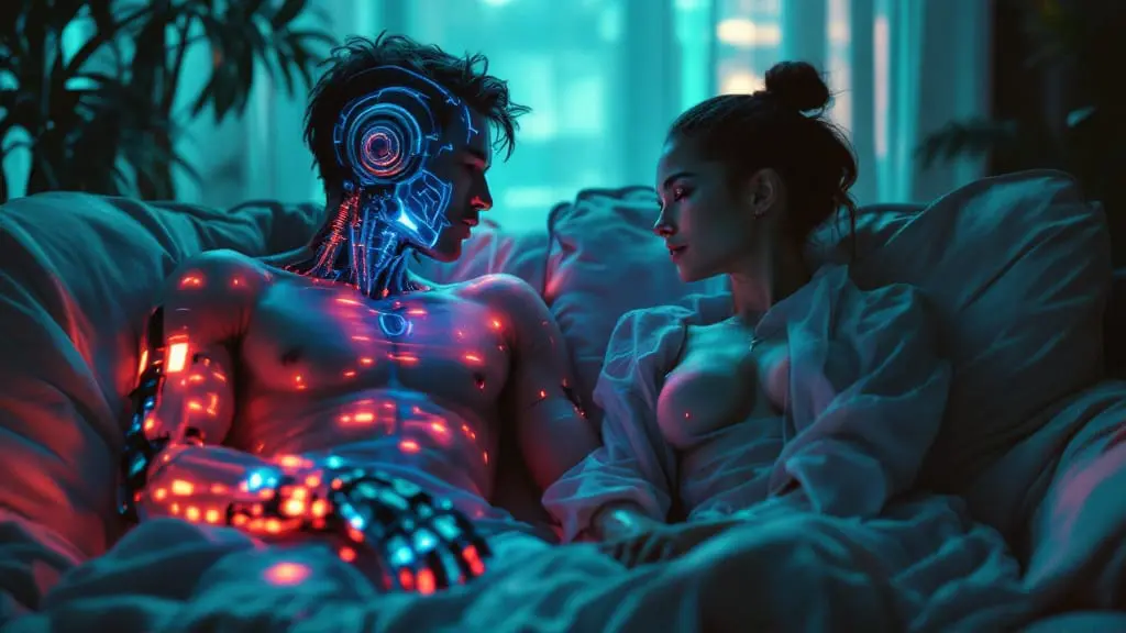 A person seeing both a real partner and a smoother holographic version layered over them.